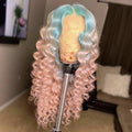 Light Blue Pink Ombre Curly Lace Front Wig