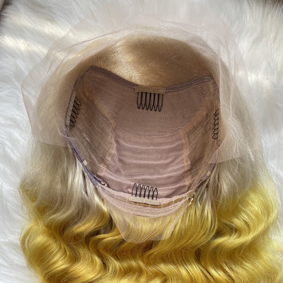 NHA White Yellow Ombre Lace Front Wig