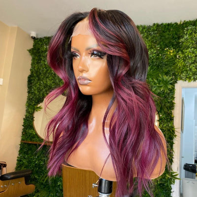 NHA Burgundy Highlight Wavy Wig