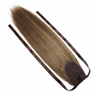 NHA Remy Human Hair Silky Straight Ponytail with Brown High Light